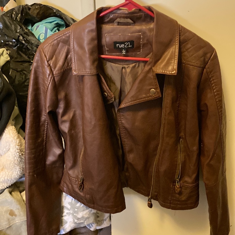 Brown leather coat